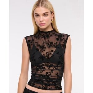 NWT Abercrombie & Fitch Paloma Black Mesh Floral Top